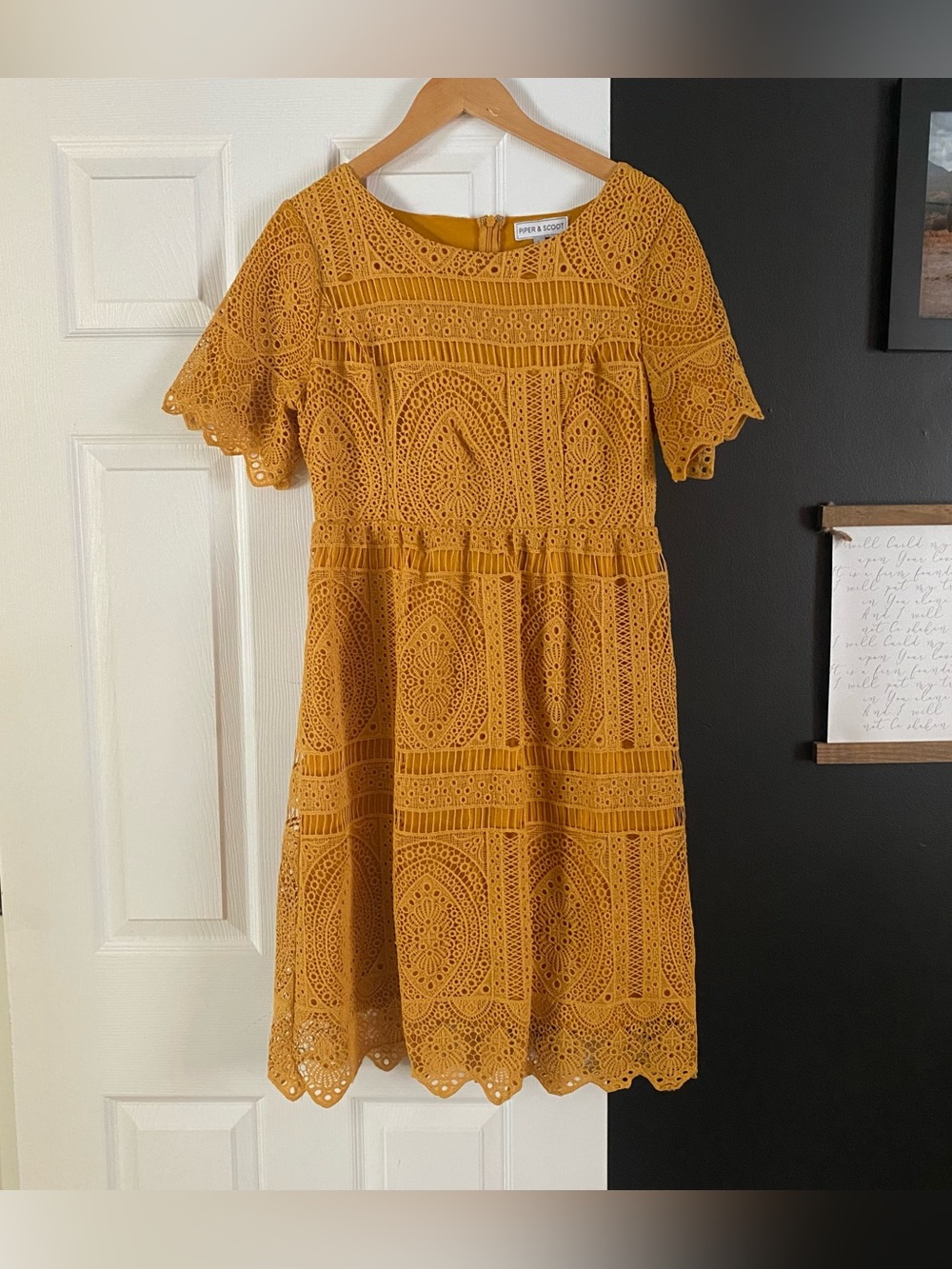 Piper & Scoot Yellow Eyelet Fit & Flare Dress
